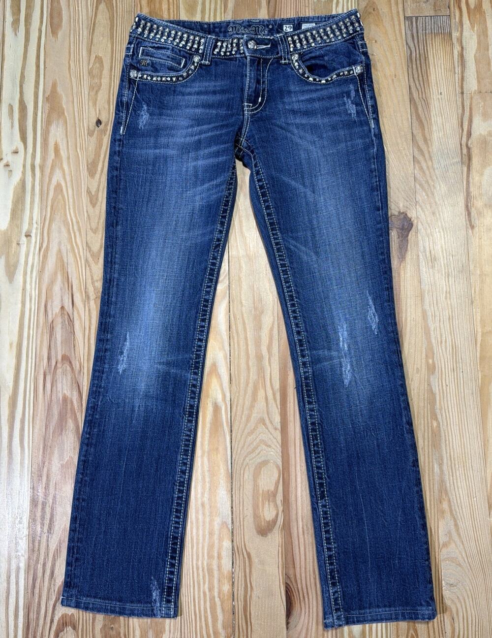 Miss Me Women's Size 29x31 Denim Jeans Straight Studded Jewels JP51305T